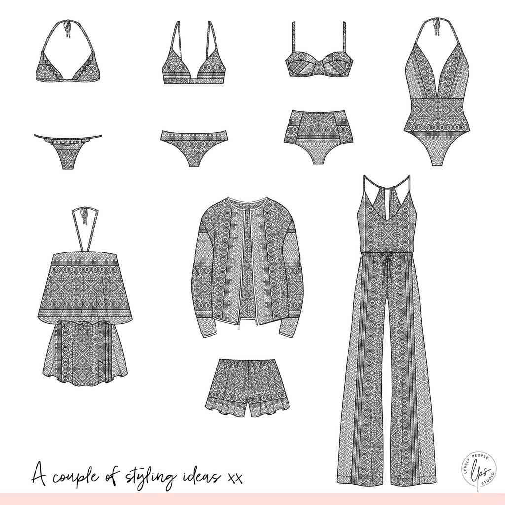 Range plan technical illustrations for fashion