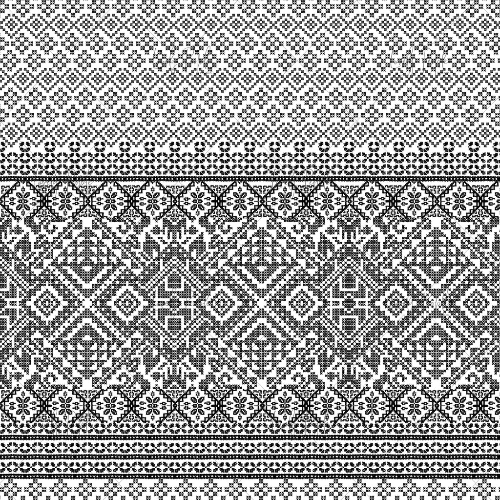 Cross stitch border print for fabric LPS118 black and white
