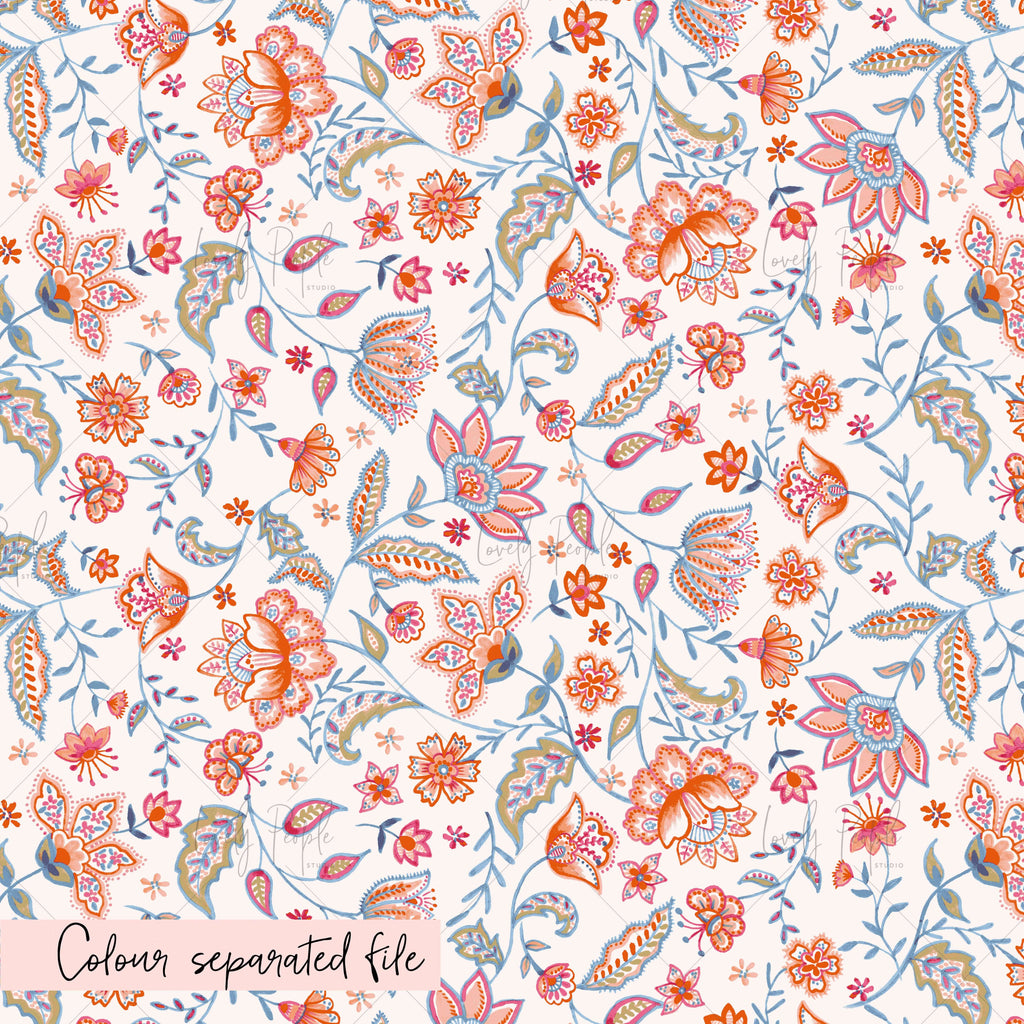 Colour separated textile design for screen printing, LPS145 white