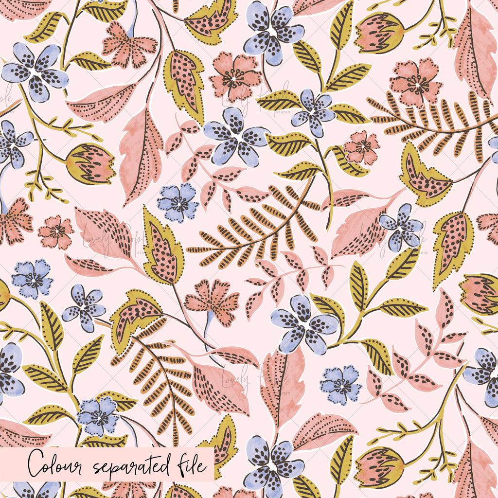 Colour separated textile design for screen printing, LPS144 pink
