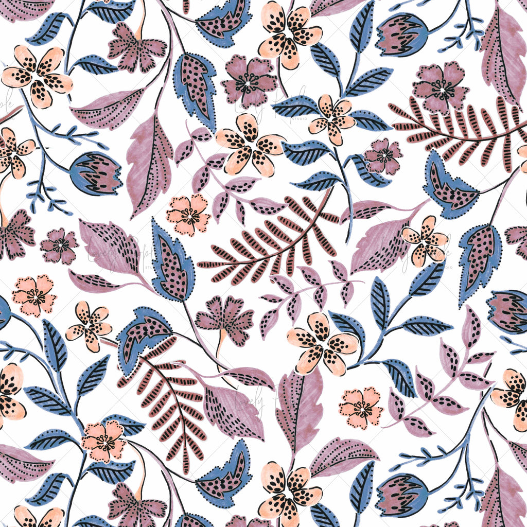 Floral palms textile design print LPS144 mauve