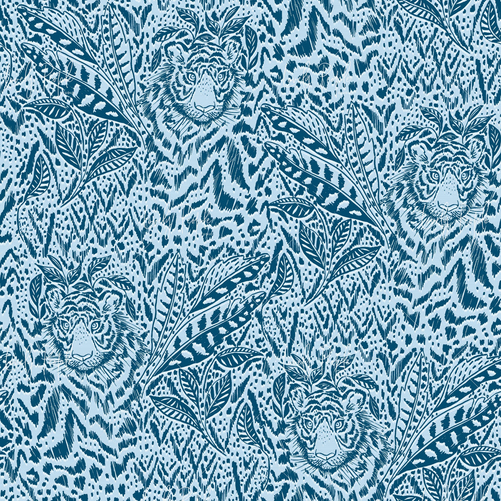 Tiger animal print textile design pattern for screen printing LPS146 blue
