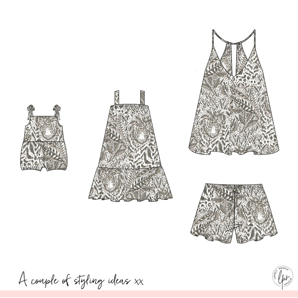 Baby romper, girls ruffle dress and womens resort fashion designer sketches