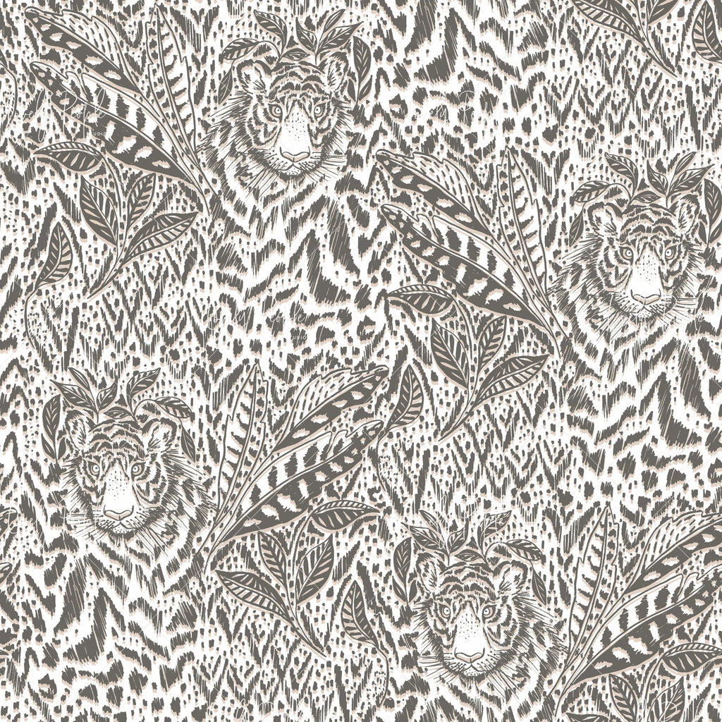 Tiger palm leaves animal textile design, LPS146 charcoal