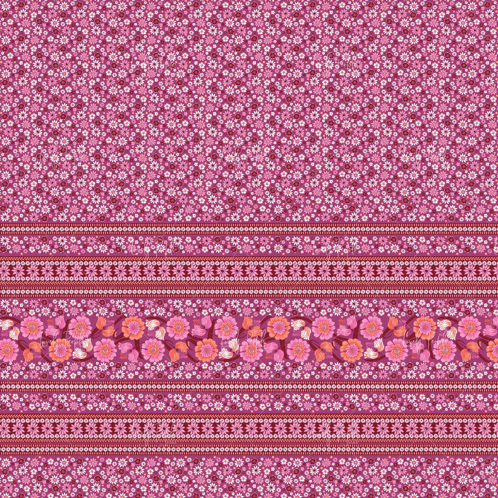 LPS152 boho ditsy floral border textile design for fashion brands