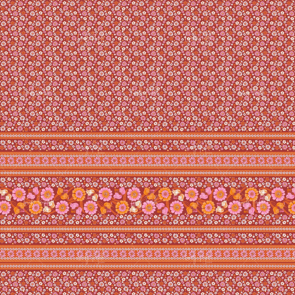 LPS152 rust mustard bohemian border seamless pattern design for fabric screen printing