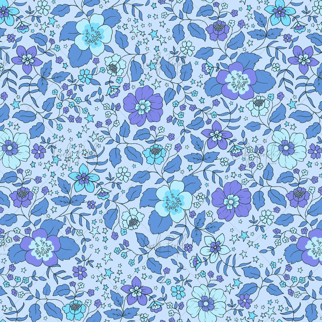 Ditsy floral stars art licensing print for fabric LPS132 blue
