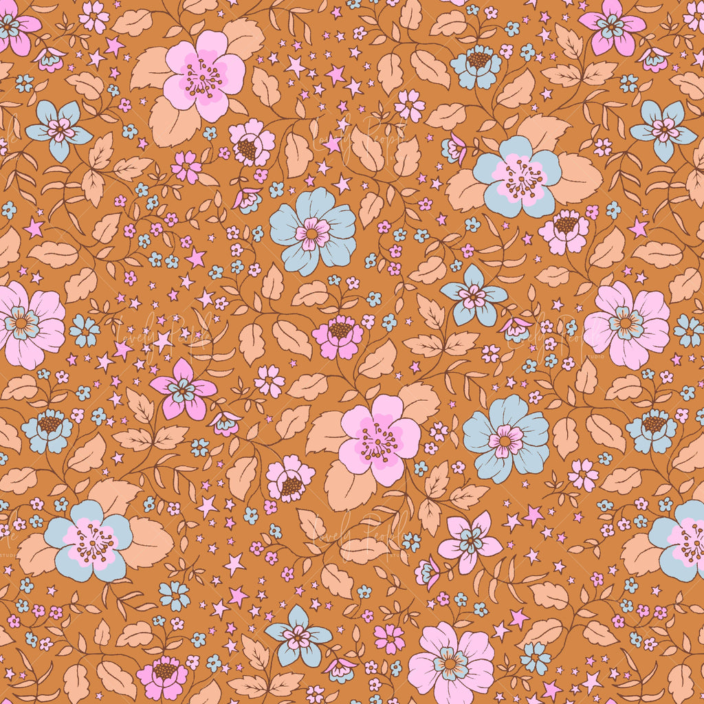 Retro flower seamless textile design for fashion brands LPS128 mustard