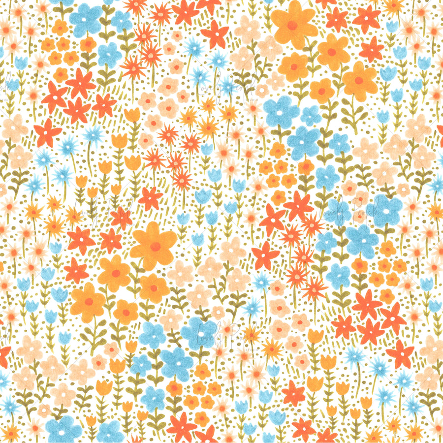 ditsy floral textile design for childrenswear in yellow