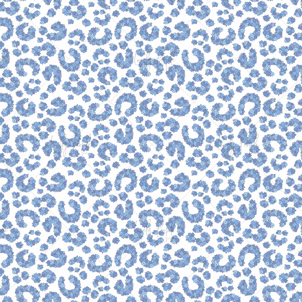 Leopard flowers surface pattern design blue