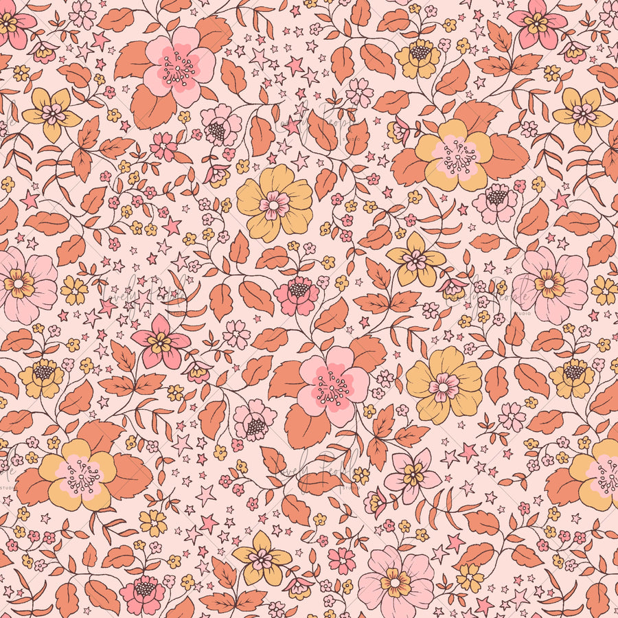 Tiny stars and flowers pattern for fabric LPS132 vintage