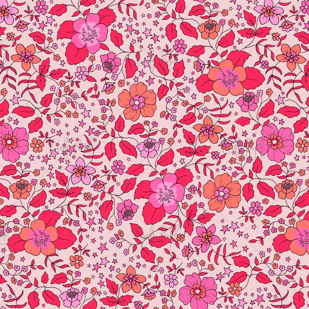 Stars ditsy floral textile design pattern for clothing LPS132 hot pink